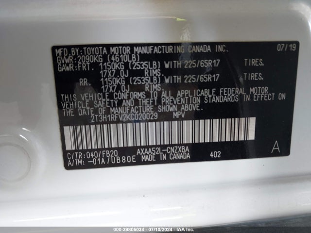 Toyota RAV4 LE 2019 2T3H1RFV2KC020029 Image 9