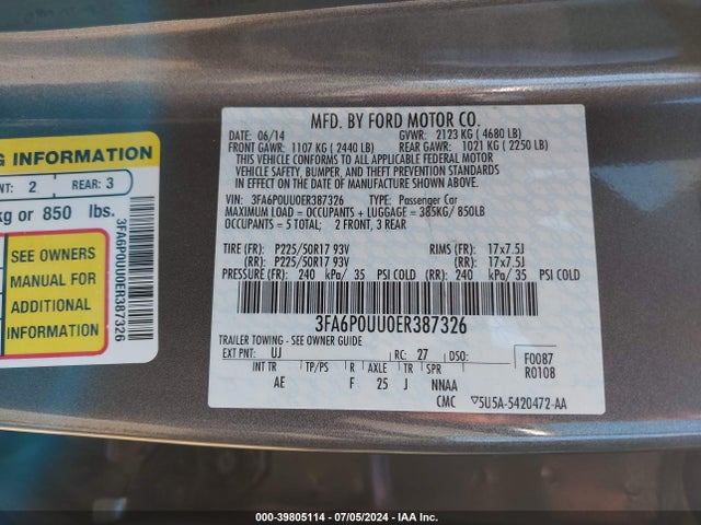 Ford Fusion Hybrid S 2014 3FA6P0UU0ER387326 Image 9