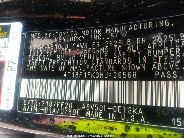 Toyota CAMRY SE 2017 4T1BF1FK3HU439568 Image 9