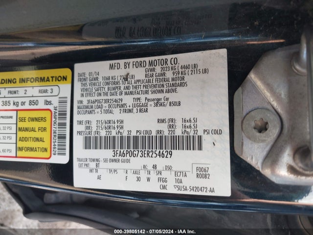 Ford FUSION S 2014 3FA6P0G73ER254629 Image 9
