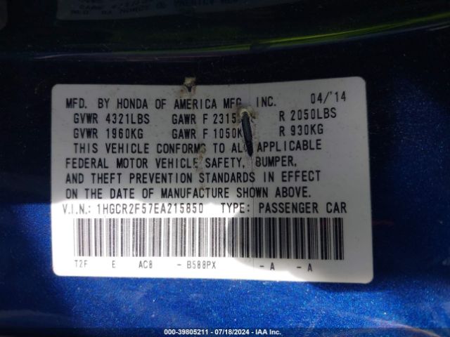 1HGCR2F57EA215850 Honda Accord Sport