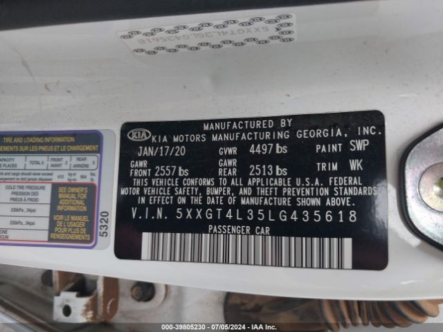 5XXGT4L35LG435618 KIA Optima Se