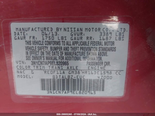 Nissan Versa 1.6 Sv 2014 3N1CN7AP9EL820965 Image 9