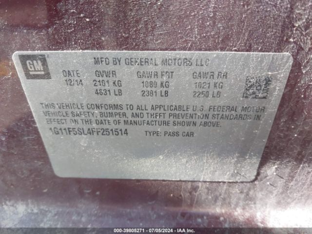 1G11F5SL4FF251514 Chevrolet Malibu 1lz