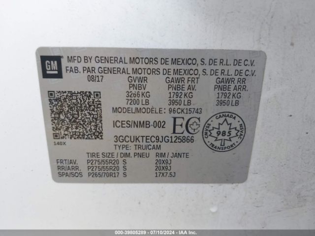 3GCUKTEC9JG125866 Chevrolet Silverado 1500 High Country