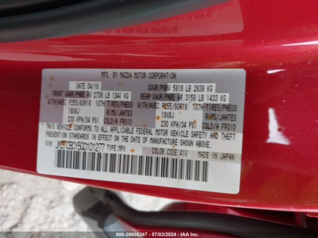 JM3TCBCY5G0101277 Mazda Cx-9 Touring
