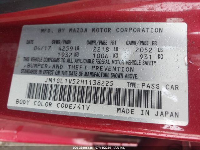JM1GL1V52H1138225 Mazda Mazda6 Touring