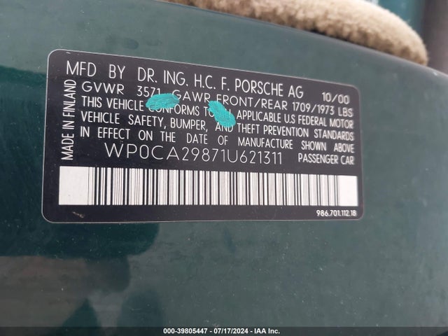 2001 PORSCHE BOXSTER WP0CA29871U621311 Photo 8