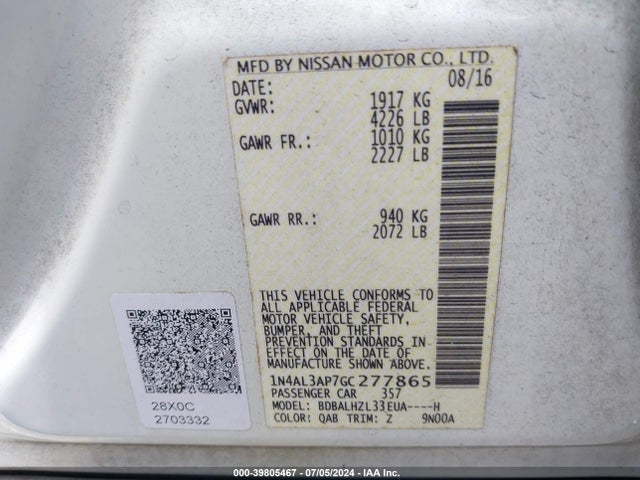 Nissan Altima 2.5 Sr 2016 1N4AL3AP7GC277865 Image 9