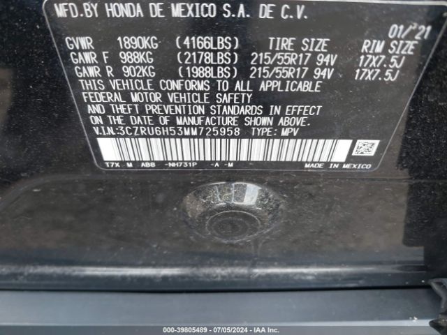 3CZRU6H53MM725958 Honda Hr-v Awd Ex