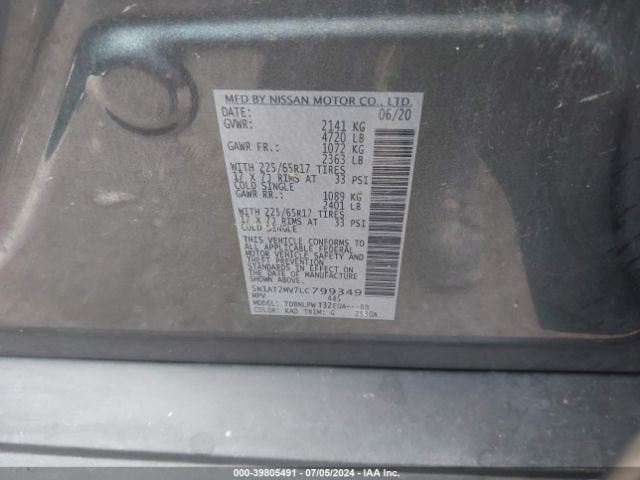 5N1AT2MV7LC799349 Nissan Rogue S Intelligent Awd