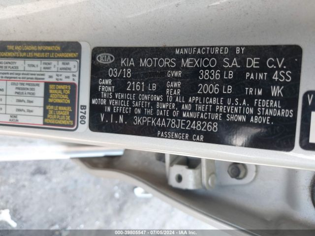 3KPFK4A78JE248268 KIA FORTE LX