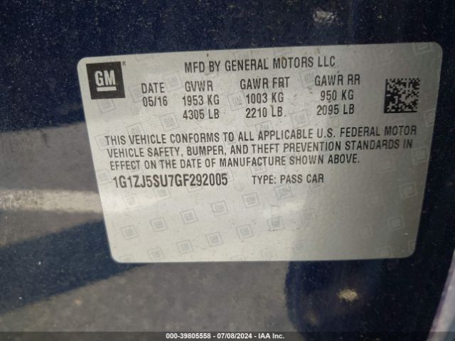 1G1ZJ5SU7GF292005 Chevrolet MALIBU HYBRID