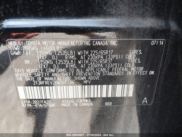 Toyota Rav4 Xle 2014 2T3RFREV2EW207734 Image 9