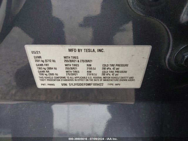 5YJYGDEF0MF189422 Tesla Model Y Performance Dual Motor All-wheel Drive