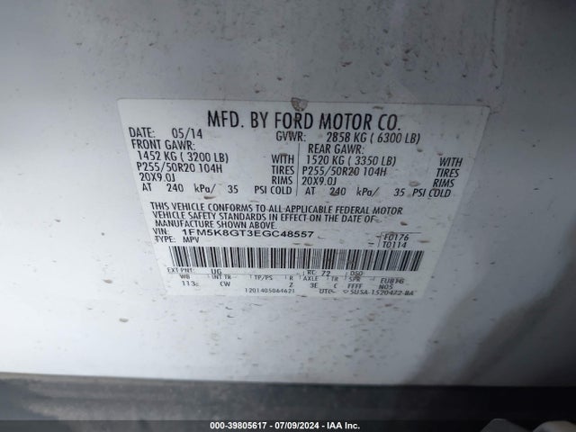 Ford EXPLORER SPORT 2014 1FM5K8GT3EGC48557 Image 9