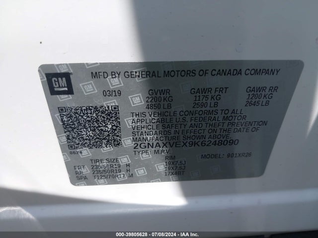 Chevrolet EQUINOX LT 2019 2GNAXVEX9K6248090 Image 9