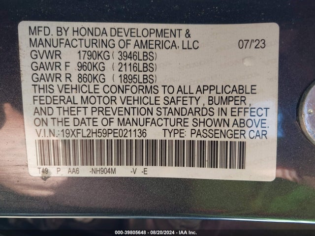 Honda Civic Lx 2023 19XFL2H59PE021136 Image 9