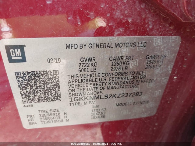 1GKKNMLS2KZ237283 GMC Acadia Slt-1