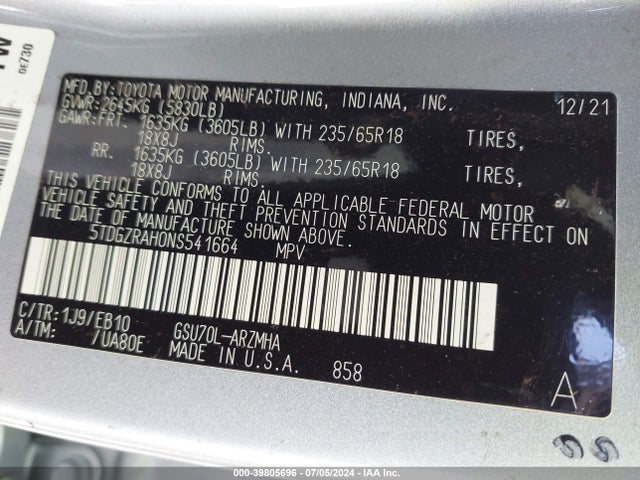 Toyota Highlander Xle 2022 5TDGZRAH0NS541664 Image 9