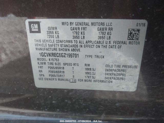 1GCVKREC6GZ199701 Chevrolet Silverado 1500 1lt