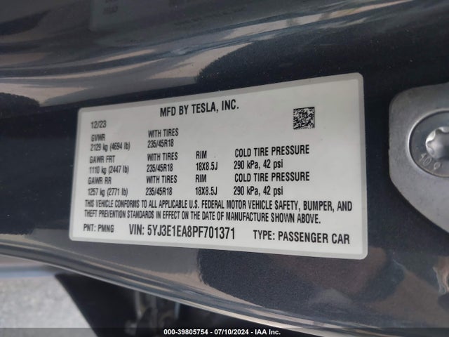 Tesla Model 3 Rear-wheel Drive 2023 5YJ3E1EA8PF701371 Image 9