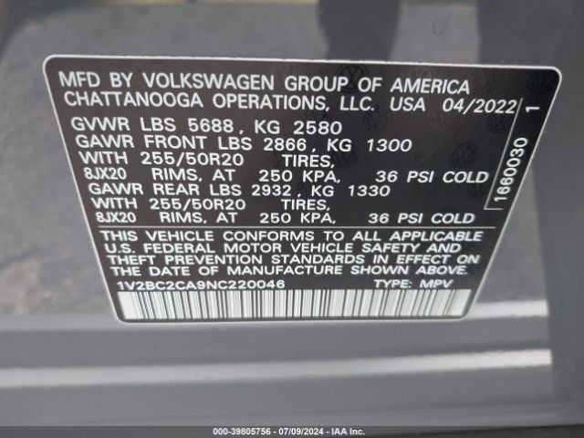 2022 VOLKSWAGEN ATLAS CROSS SPORT 1V2BC2CA9NC220046 Photo 8