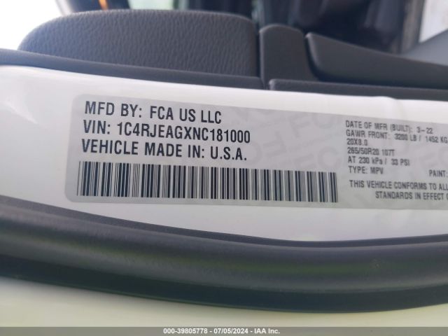 1C4RJEAGXNC181000 Jeep Grand Cherokee Wk Laredo X 4x2