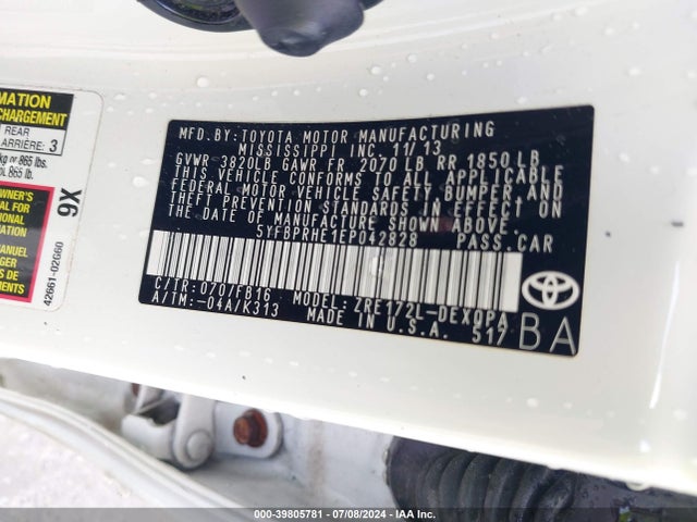 Toyota Corolla Le Eco 2014 5YFBPRHE1EP042828 Image 9