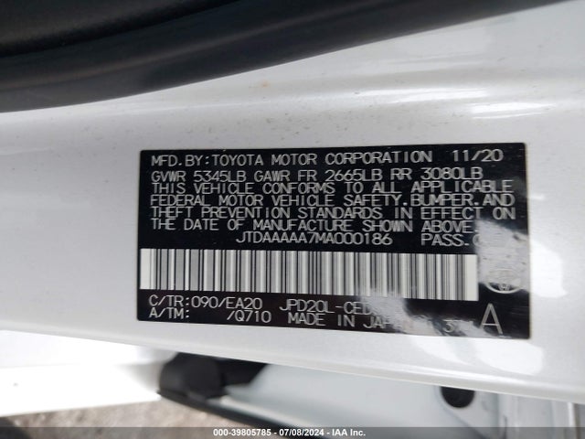 Toyota Mirai Xle 2021 JTDAAAAA7MA000186 Image 9