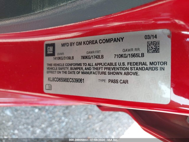Chevrolet Spark 1lt Auto 2014 KL8CD6S98EC539061 Image 9