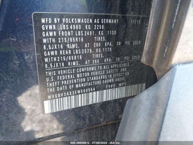 WVGBV3AX3EW560554 Volkswagen TIGUAN S
