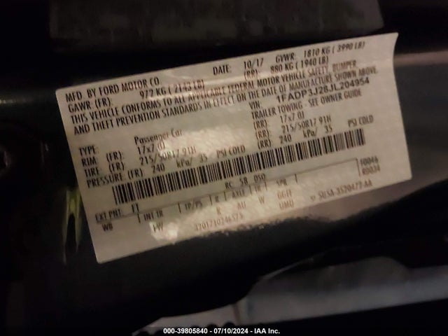 Ford Focus Titanium 2018 1FADP3J28JL204954 Image 9