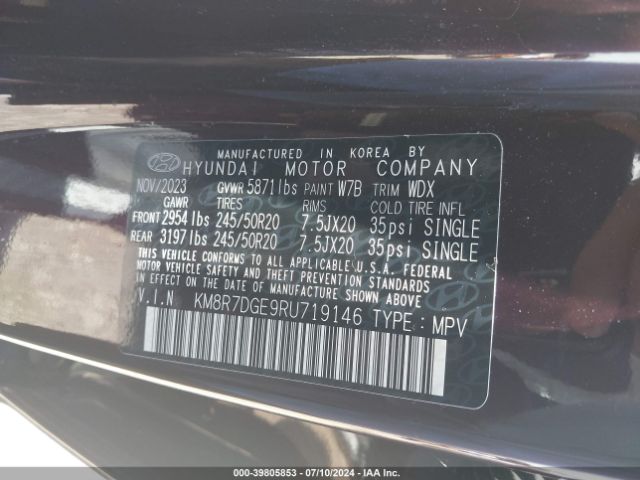 KM8R7DGE9RU719146 Hyundai Palisade Calligraphy