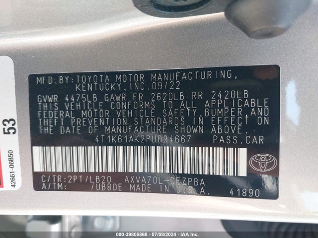 Toyota CAMRY XSE 2023 4T1K61AK2PU094667 Image 9