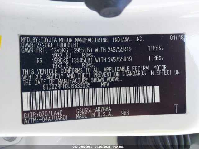Toyota Highlander Limited Platinum 2018 5TDDZRFH3JS832035 Image 9