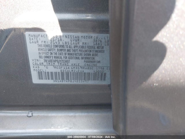 Nissan SENTRA SR 2018 3N1AB7AP8JY253497 Image 9