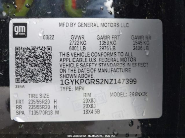 1GYKPGRS2NZ147399 Cadillac Xt6 Awd Sport