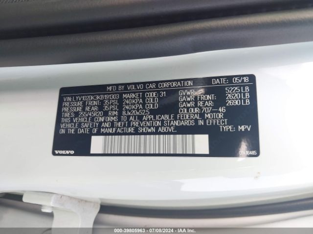 LYV102DK3KB191303 Volvo Xc60 T5 Momentum