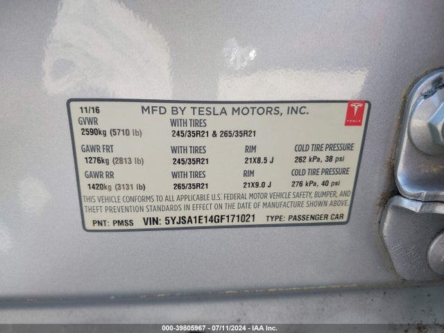 Tesla Model S 60/70/75/85 2016 5YJSA1E14GF171021 Image 9