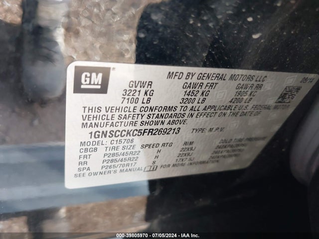 1GNSCCKC5FR269213 Chevrolet Tahoe Ltz