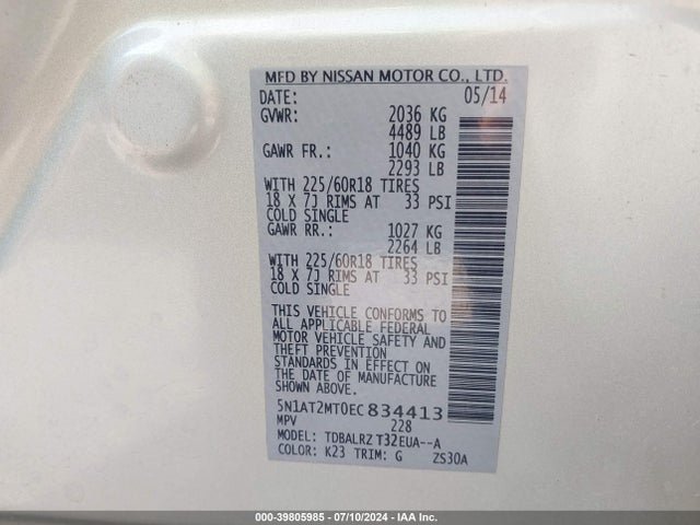 Nissan Rogue Sl 2014 5N1AT2MT0EC834413 Image 9