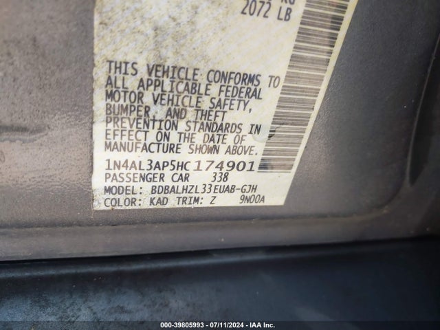 1N4AL3AP5HC174901 Nissan Altima 2.5 Sr
