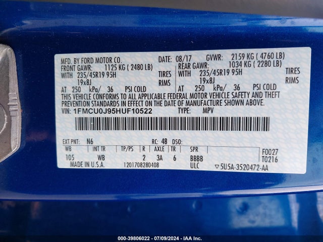 Ford Escape Titanium 2017 1FMCU0J95HUF10522 Image 9