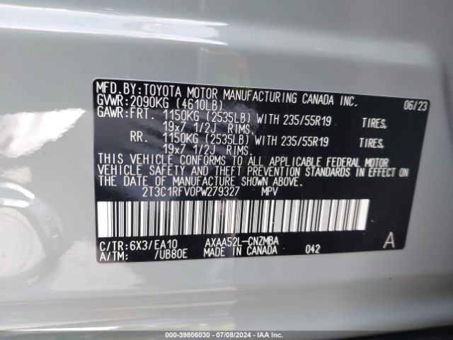 2T3C1RFV0PW279327 Toyota Rav4 Xle Premium