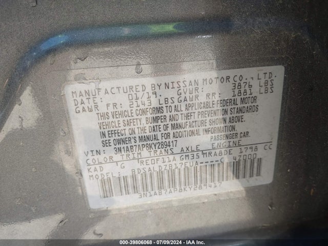 Nissan SENTRA SV 2019 3N1AB7AP8KY289417 Image 9