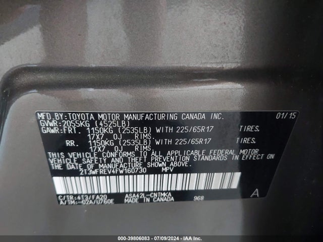 Toyota Rav4 Xle 2015 2T3WFREV4FW160730 Image 9