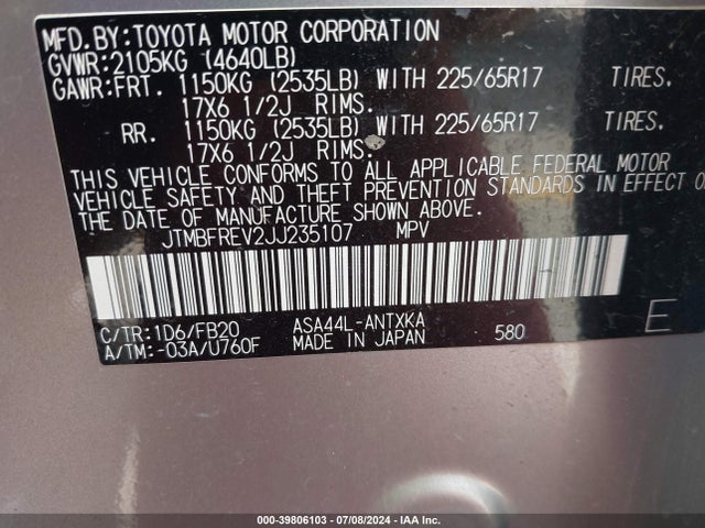 Toyota RAV4 LE 2018 JTMBFREV2JJ235107 Image 9