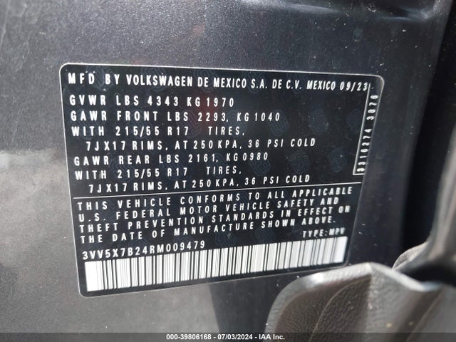3VV5X7B24RM009479 Volkswagen Taos 1.5t S
