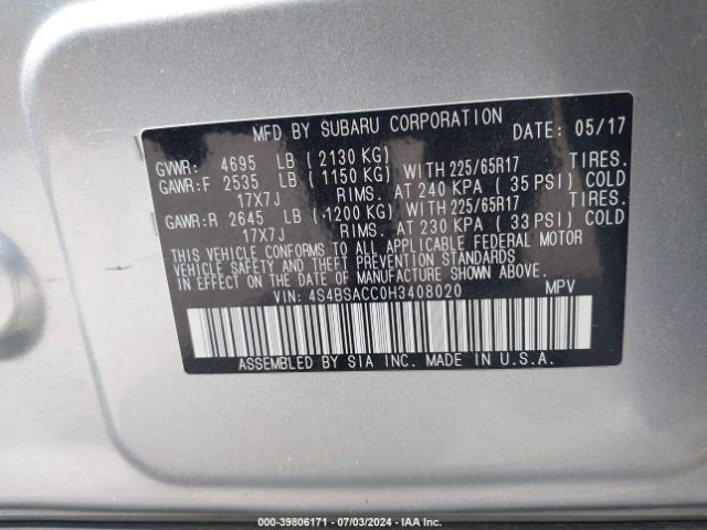 4S4BSACC0H3408020 Subaru Outback 2.5i Premium